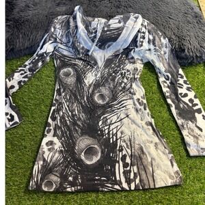 Peacock Feather Print top Animal Print Long Sleeve Women's‎ M